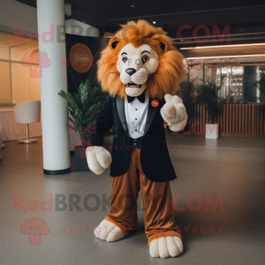 Rust Lion mascot costume character dressed with a Tuxedo and Bow ties