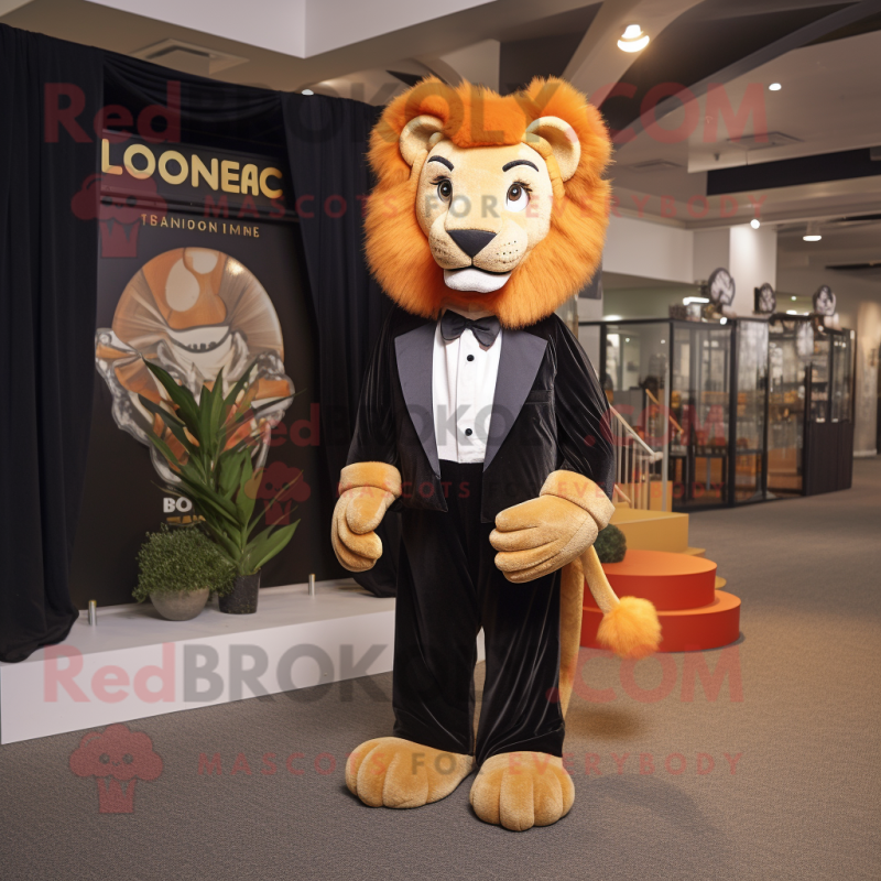 Rust Lion mascot costume character dressed with a Tuxedo and Bow ties Rust Lion mascot costume character dressed with a Tuxedo and Bow ties