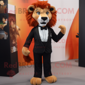 Rust Lion mascot costume character dressed with a Tuxedo and Bow ties