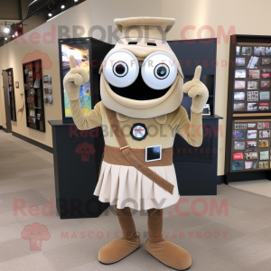 Tan Camera mascot costume character dressed with a V-Neck Tee and Shoe clips