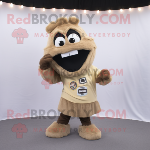 Tan Camera mascot costume character dressed with a V-Neck Tee and Shoe clips