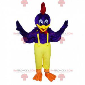 Mascotte gallo blu con tuta gialla - Redbrokoly.com