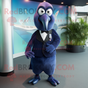 Navy Kiwi mascot costume character dressed with a Suit and Earrings
