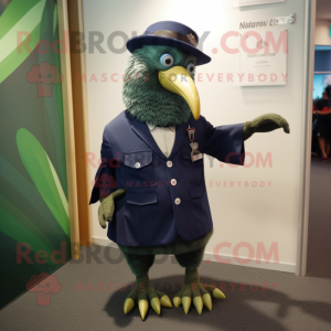 Navy Kiwi mascot costume character dressed with a Suit and Earrings