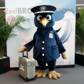 Navy Kiwi mascot costume character dressed with a Suit and Earrings