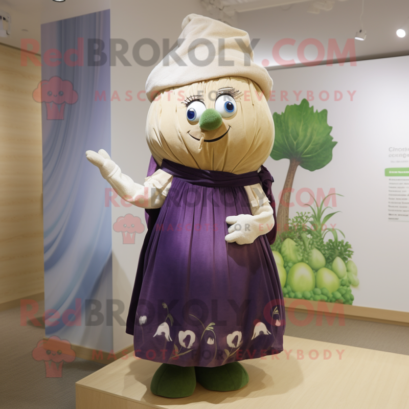 nan Turnip mascot costume character dressed with a Wrap Dress and Rings