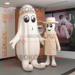 Cream Squid mascot costume character dressed with a Henley Shirt and Mittens