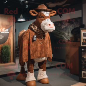 Brown Hereford Cow mascot costume character dressed with a Playsuit and Caps