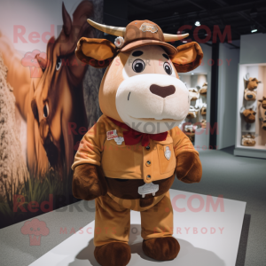 Brown Hereford Cow mascot costume character dressed with a Playsuit and Caps