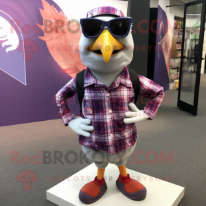 Lavender Pheasant mascot costume character dressed with a Flannel Shirt and Sunglasses