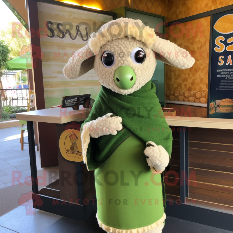 Olive Shepard'S Pie mascot costume character dressed with a Romper and Shawls Olive Shepard'S Pie mascot costume character dressed with a Romper and Shawls