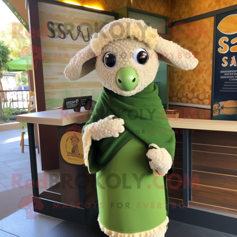 Olive Shepard'S Pie mascot costume character dressed with a Romper and Shawls