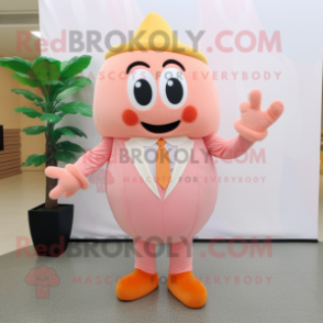 Peach Burgers mascot costume character dressed with a Suit Pants and Mittens