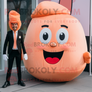 Peach Burgers mascot costume character dressed with a Suit Pants and Mittens