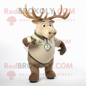 Beige Irish Elk mascot costume character dressed with a Long Sleeve Tee and Bracelet watches