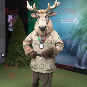 Beige Irish Elk mascot costume character dressed with a Long Sleeve Tee and Bracelet watches