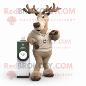 Beige Irish Elk mascot costume character dressed with a Long Sleeve Tee and Bracelet watches