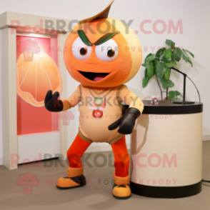 Peach Grenade mascot costume character dressed with a Shorts and Ties