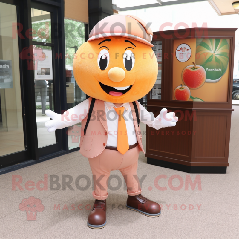 Peach Grenade mascot costume character dressed with a Shorts and Ties