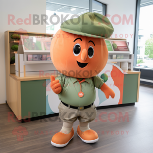 Peach Grenade mascot costume character dressed with a Shorts and Ties