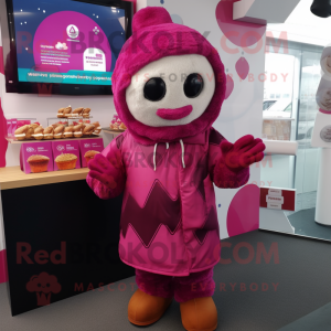 Magenta Cupcake mascot costume character dressed with a Parka and Pocket squares