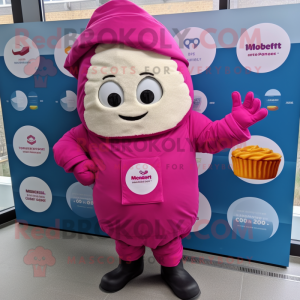 Magenta Cupcake mascot costume character dressed with a Parka and Pocket squares