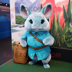 Cyan Chinchilla mascot costume character dressed with a Culottes and Messenger bags