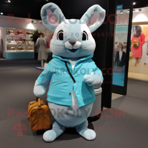 Cyan Chinchilla mascot costume character dressed with a Culottes and Messenger bags