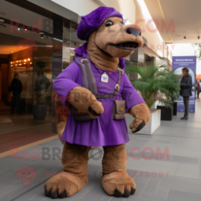 Purple Camel mascot costume character dressed with a Cargo Pants and Foot pads