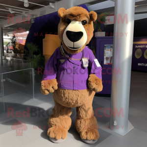 Purple Camel mascot costume character dressed with a Cargo Pants and Foot pads