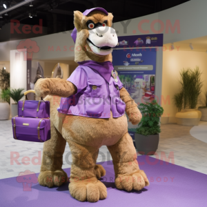 Purple Camel mascot costume character dressed with a Cargo Pants and Foot pads