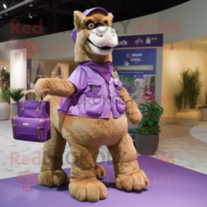 Purple Camel mascot costume character dressed with a Cargo Pants and Foot pads