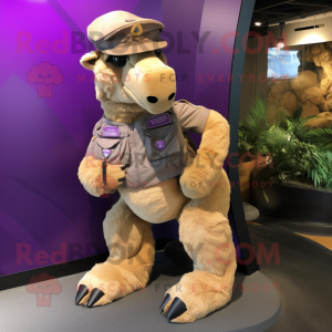 Purple Camel mascot costume character dressed with a Cargo Pants and Foot pads