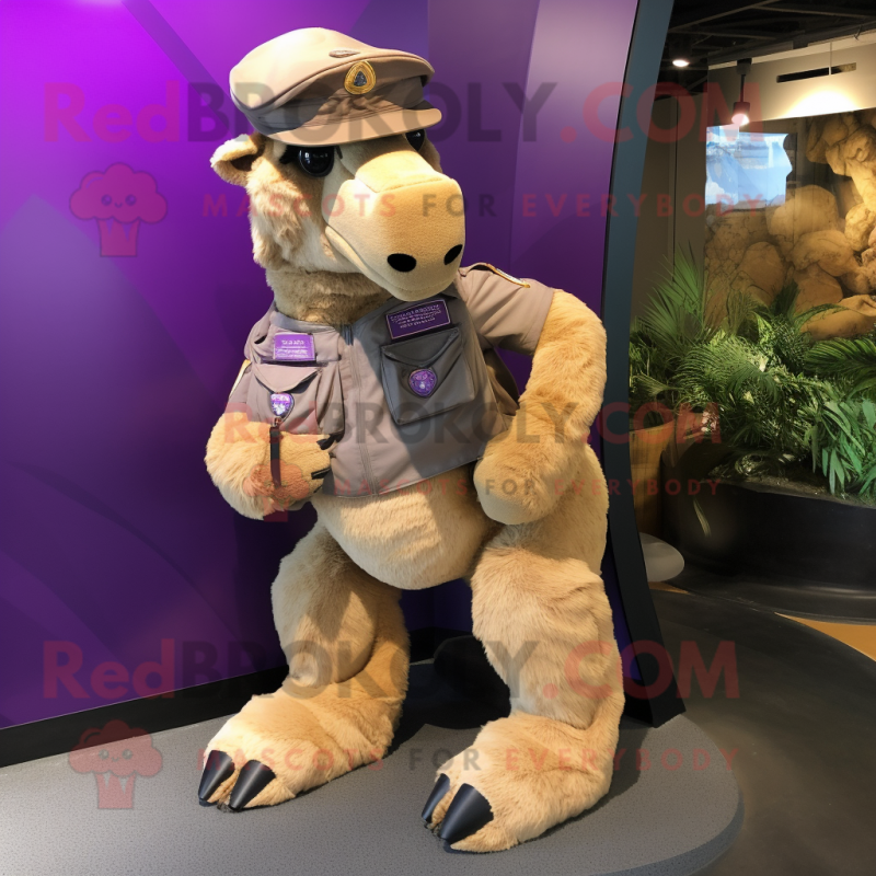 Purple Camel mascot costume character dressed with a Cargo Pants and Foot pads Purple Camel mascot costume character dressed with a Cargo Pants and Foot pads