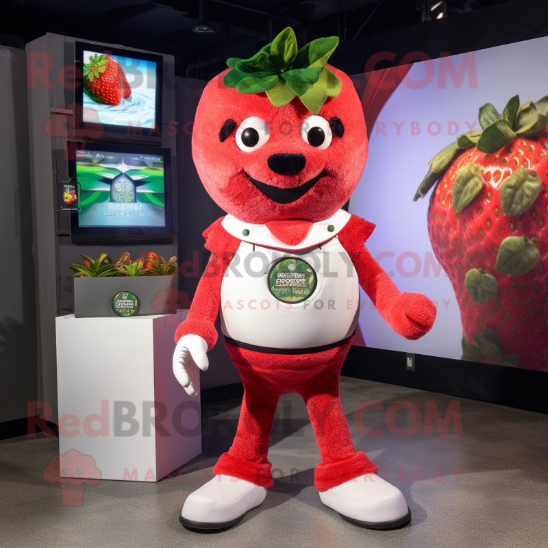 White Strawberry mascot costume character dressed with a Graphic Tee and Bracelets White Strawberry mascot costume character dressed with a Graphic Tee and Bracelets