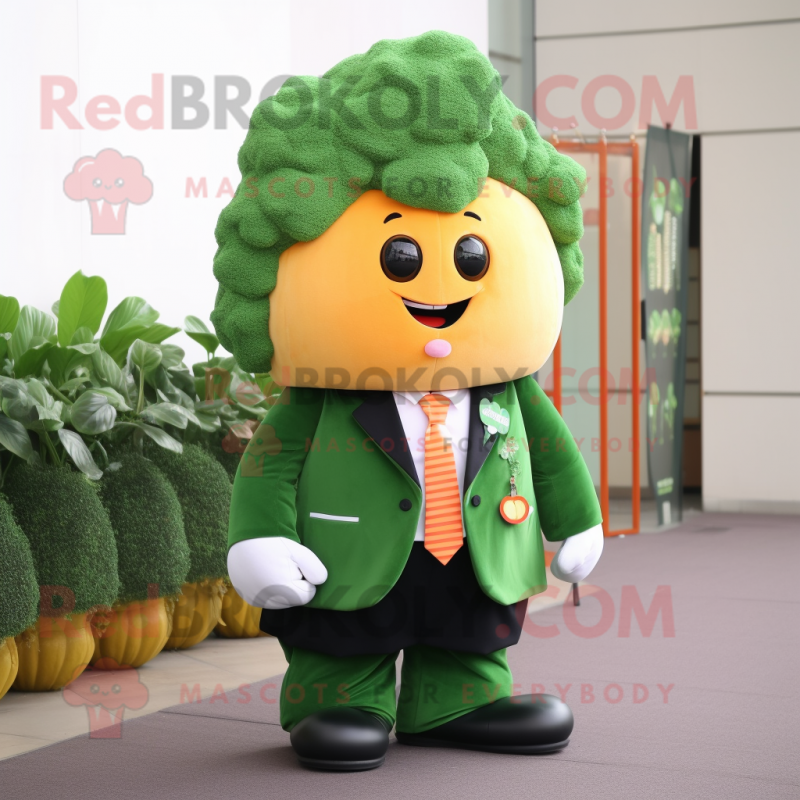 Peach Broccoli mascot costume character dressed with a Suit Jacket and Keychains Peach Broccoli mascot costume character dressed with a Suit Jacket and Keychains