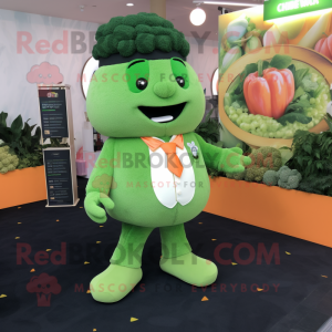 Peach Broccoli mascot costume character dressed with a Suit Jacket and Keychains