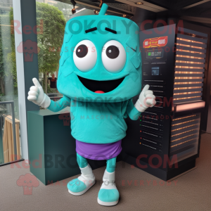 Teal Pad Thai mascot costume character dressed with a Tank Top and Keychains