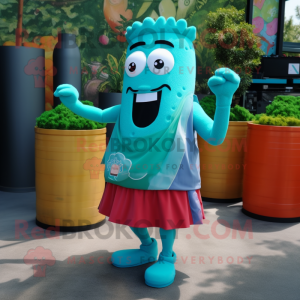 Teal Pad Thai mascot costume character dressed with a Tank Top and Keychains