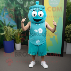 Teal Pad Thai mascot costume character dressed with a Tank Top and Keychains