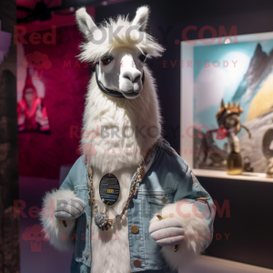 Silver Llama mascot costume character dressed with a T-Shirt and Earrings