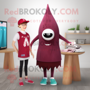 Maroon Ray mascot costume character dressed with a One-Piece Swimsuit and Beanies