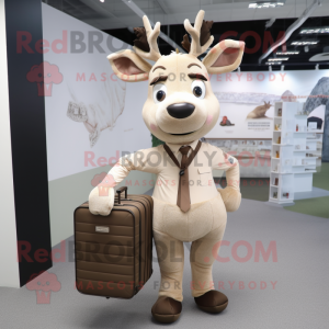 Beige Reindeer mascot costume character dressed with a Dress and Briefcases