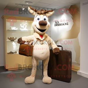 Beige Reindeer mascot costume character dressed with a Dress and Briefcases