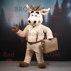 Beige Reindeer mascot costume character dressed with a Dress and Briefcases