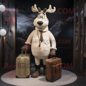 Beige Reindeer mascot costume character dressed with a Dress and Briefcases