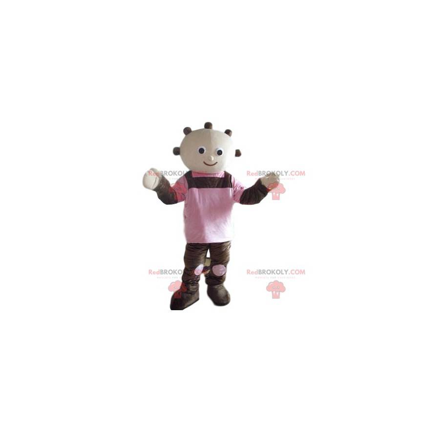 Mascotte de bonhomme amusant avec des couettes - Redbrokoly.com