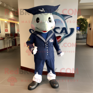 Navy Ray mascot costume character dressed with a Rash Guard and Shoe laces