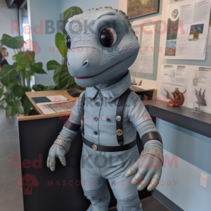 Gray Geckos mascot costume character dressed with a Rash Guard and Tie pins