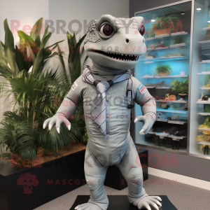 Gray Geckos mascot costume character dressed with a Rash Guard and Tie pins